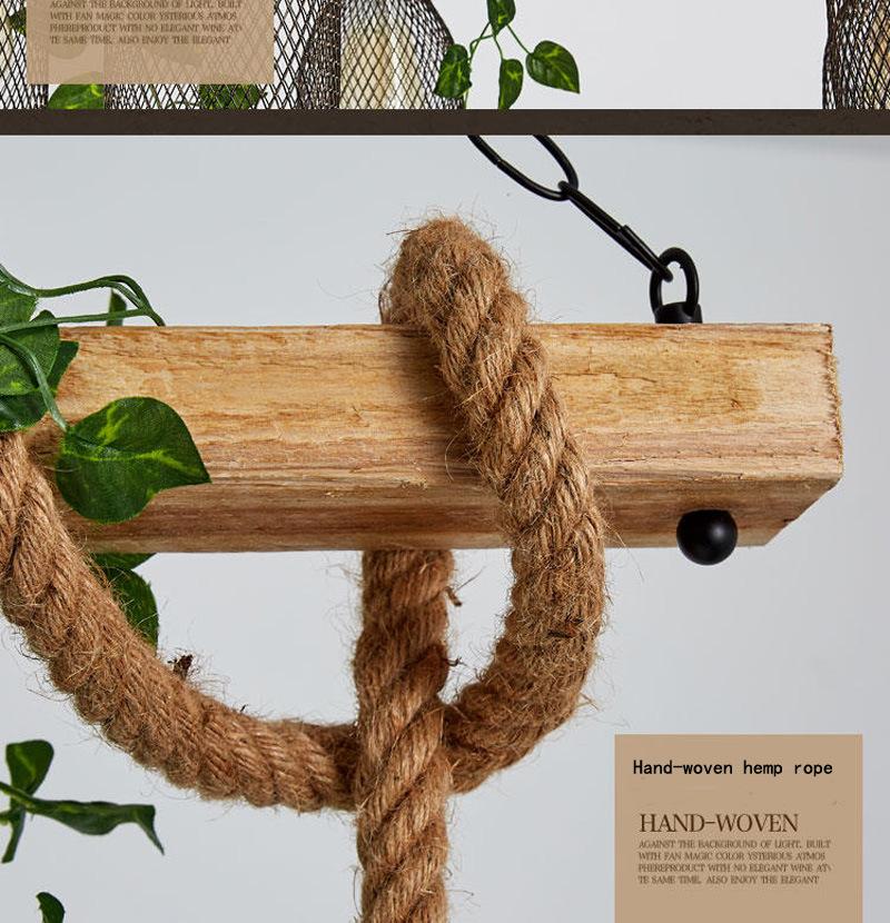 Retro Industrial Style Twine Chandelier Coffee Shop Green Plant Creative Personality Barbecue Garden Hanging Lamp (WH-VP-157)
