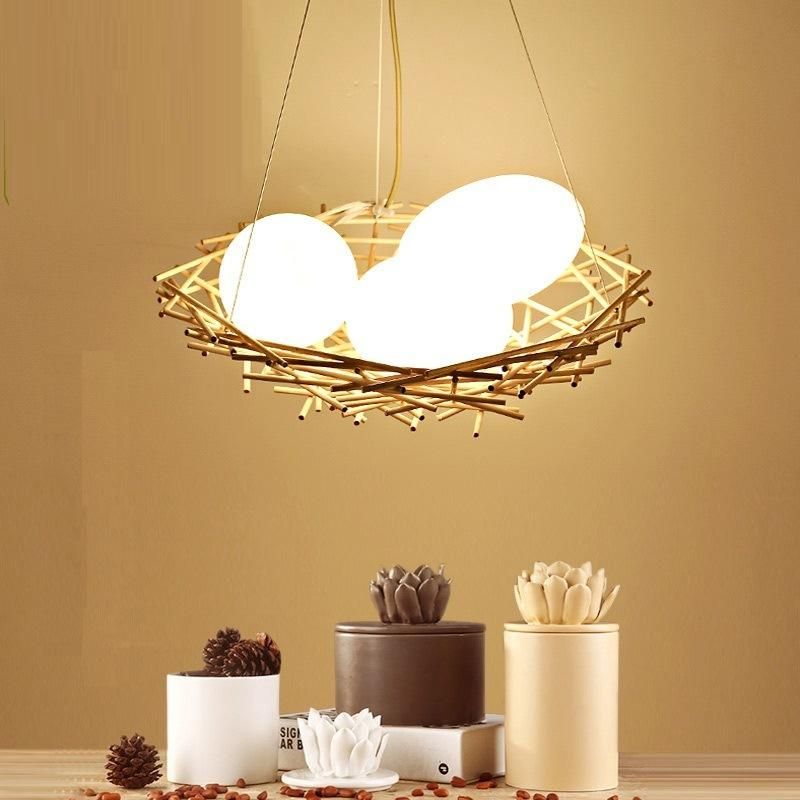 Create Design Rattan Birl Egg Pendant Lamp for Indoor Home Kitchen Lighting Fixtures (WH-WP-06)