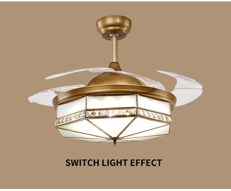 Ceiling Fan with Light Remote Control Crystal Luxury Ceiling Fan Telescopic Leaf