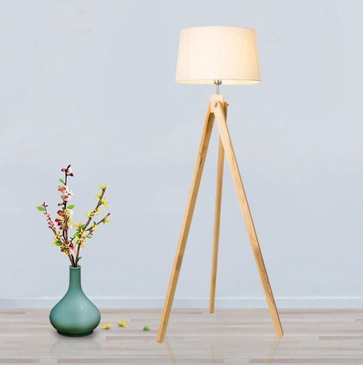 Modern Nordic European Wood LED Tripod Floor Lamp Wooden Standing Light