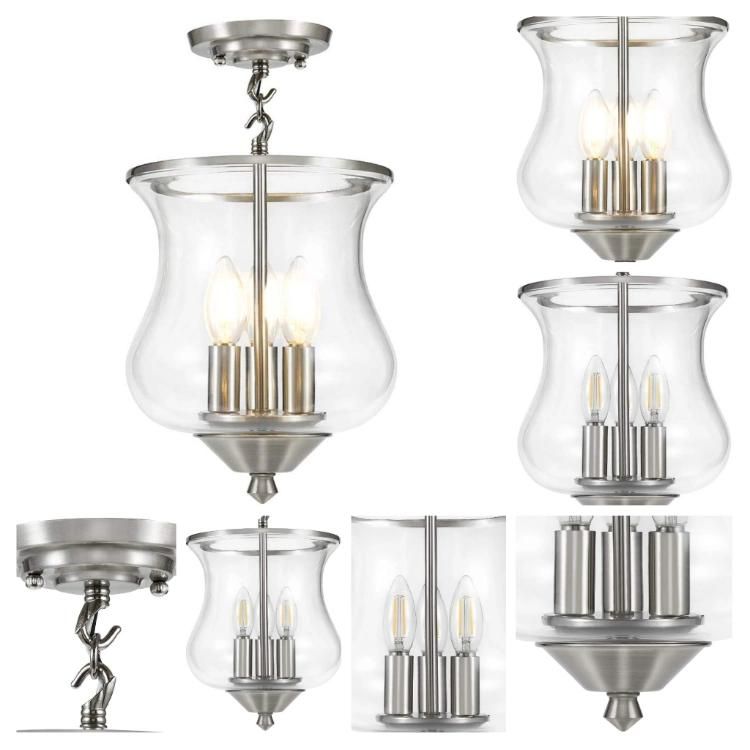 Jlc-C025 Modern Clear Glass Semi-Flush Mount 3-Light Lamp Decorative Light