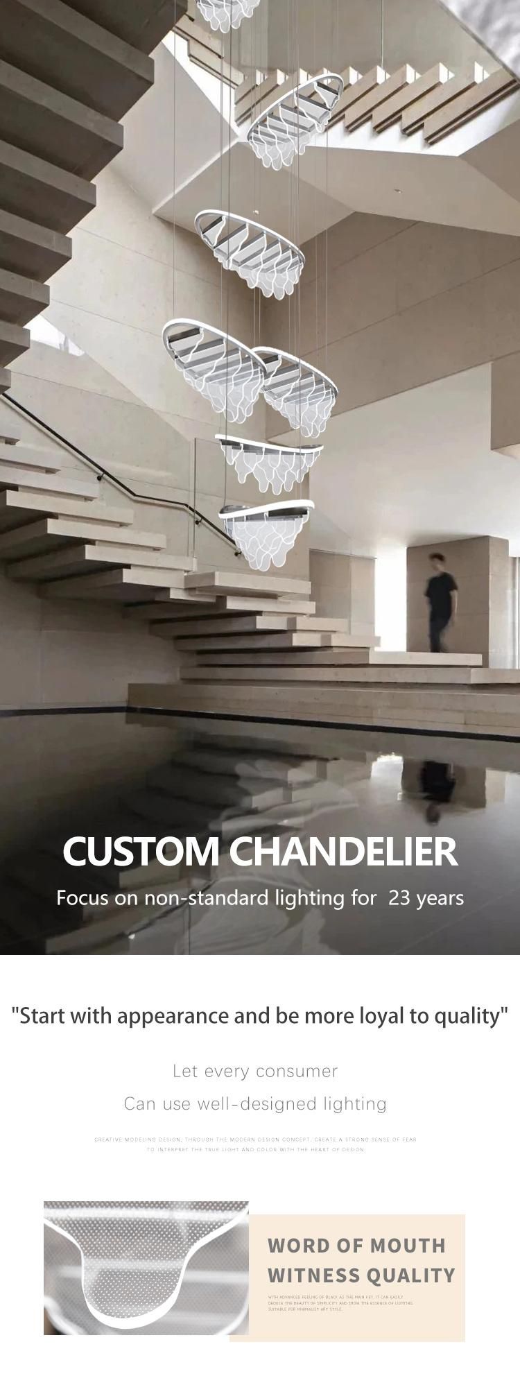 New Design Acrylic Stainless Steel Decorative Exhibition Commercial Stair Custom LED Chandelier Lamp