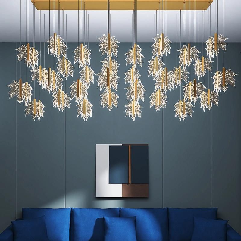 Maple Leaf Crystal Chandelier Lobby Light Pendant Lamp Bedroom Lamp