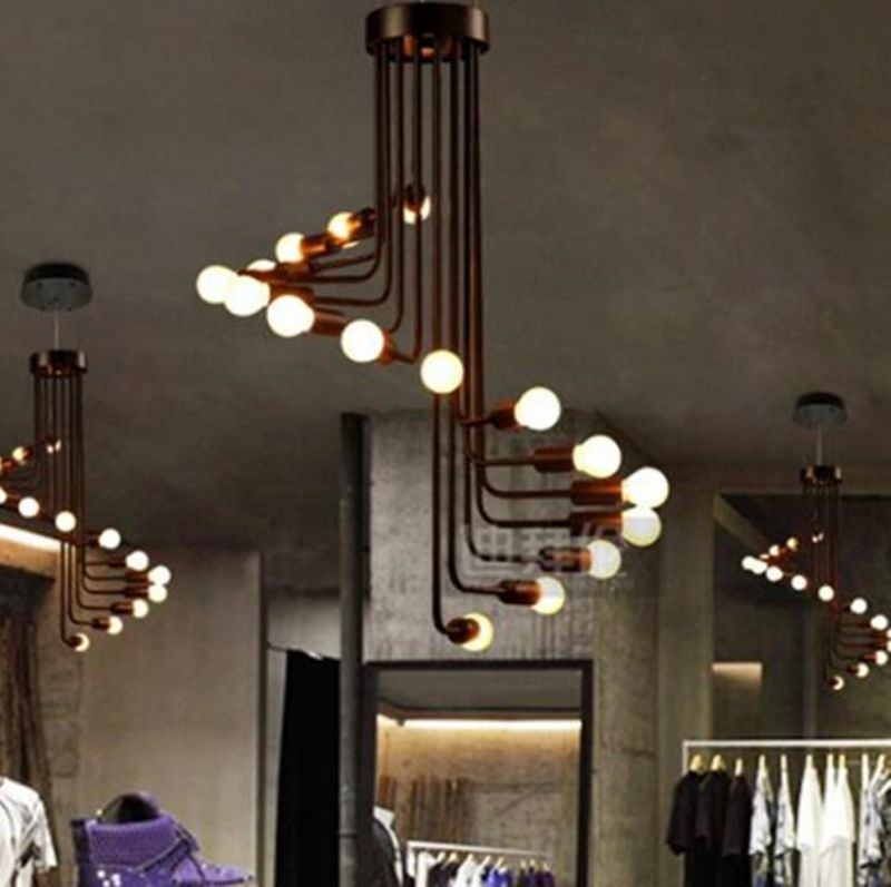 Black Staircase Pendant Lamp Multiple Retro Lustre LED Loft Pendant Lamp Home E27 Spider Lamp (WH-VP-98)