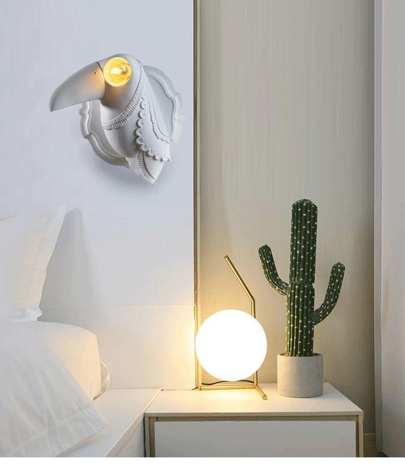 Resin Animal Wall Lamp Bedroom Bedside Lamp Living Room Decor White Ceramic Toucan Wall Light (WH-VR-72)