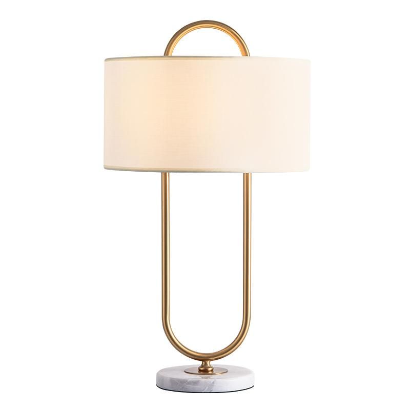 Modern Minimalist Marble Metal Floor Lamp Decoration Table Lamp Living for Bedroom Cafe Dining Room Decorative Gold Desk Light with Cloth Fabric Shade