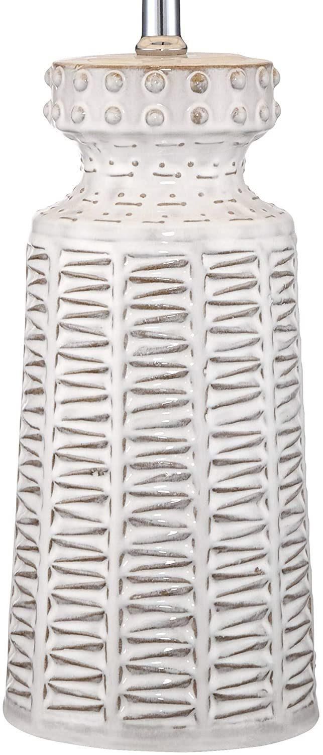 Helene Vintage Country Cottage Table Lamps Set of 2 Ceramic Rustic White Glaze Beige Linen Drum Shade for Living Room Bedroom House Bedside Nightstand Home Offi
