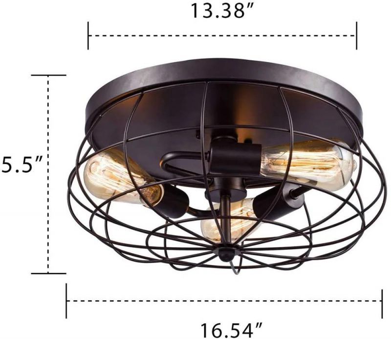 Industrial Retro Metal Cage Ceiling Light Semi Flush Moun Lamp Fixture Farmhouse Hallway Vintage Ceiling Lamp (WH-LA-35)