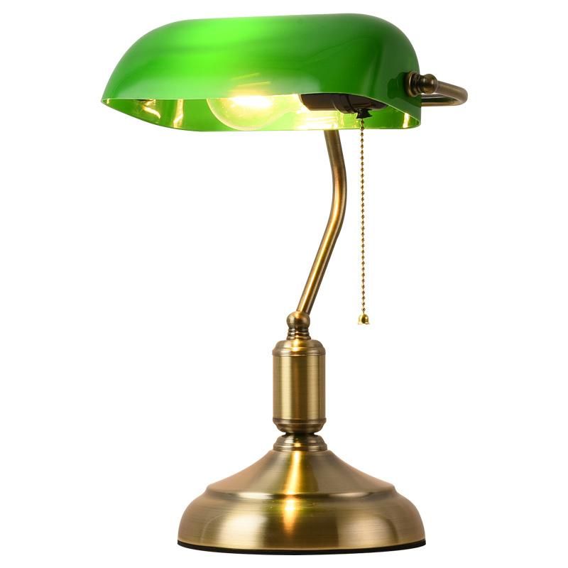 Retro Hotel Reading Decorative Nordic Study Gold Modern LED Glass Classic Satin Brass Traditional Banker Bank Lamp Antique Style Emerald Green Glass Desk Light