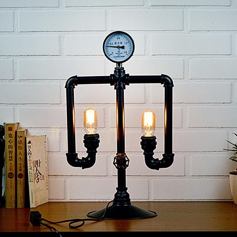 Industrial Loft Table Light Iron Water Pipe Table Lamp Robot Decoration Steam Edison Table Lamp (WH-VTB-30)