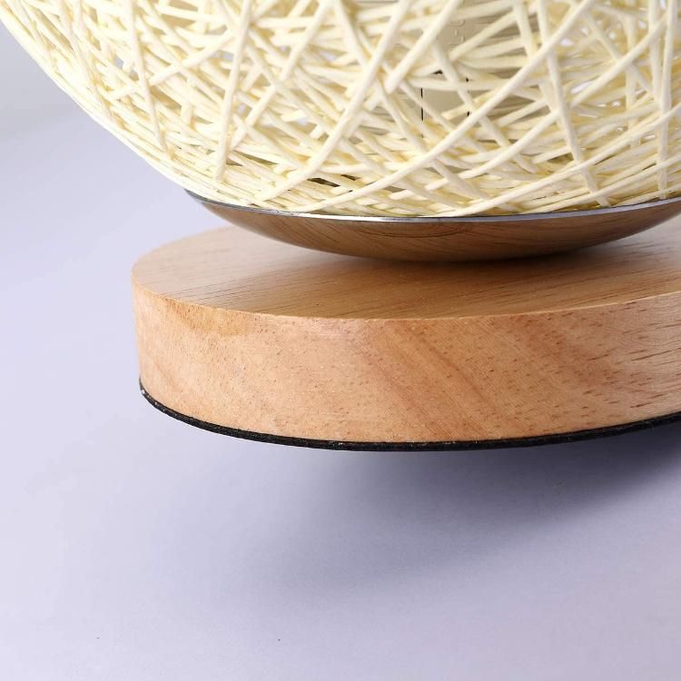 Jlt-R07 Natural Light Table Lamp Globe Ball Round Bamboo Rattan Shade Solid Wood Base for Bedroom Lighting