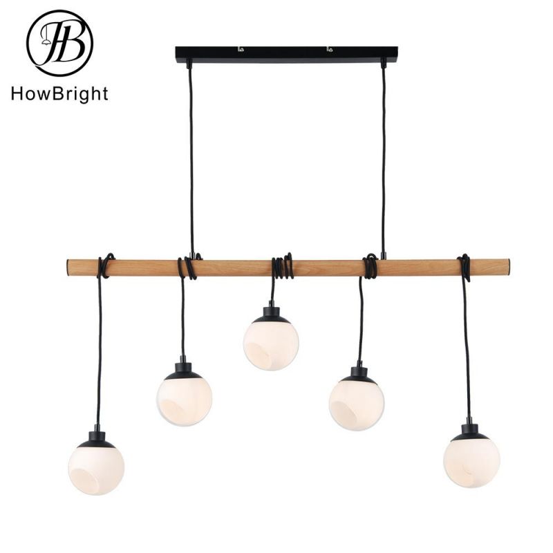 Glass Iron Wooden Nordic Pendant Lamp Glass Ball Hanging Living Room E14 Handing Light Chandeliers for Deco Hotel Restaurant Macaron Light Modern Pendant Light