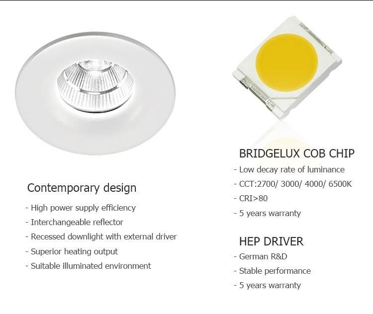 Aluminum Round 6.2W 3000K Recessed LED Spot Light Downlight