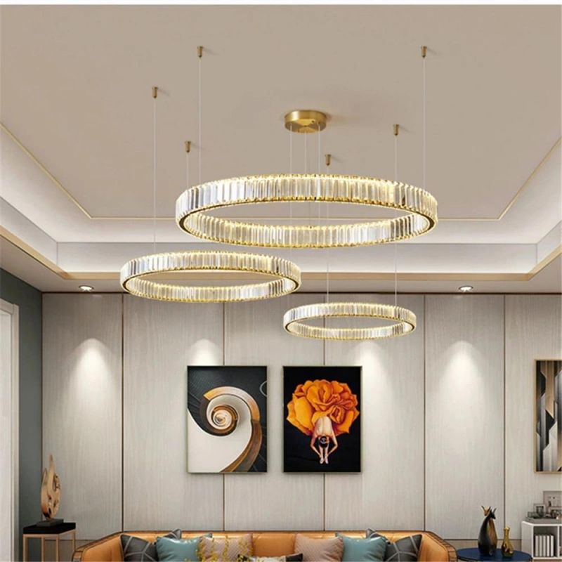 Modern Chandelier Villa Stairs Crystal Steel LED Pendant Chandelier Lighting