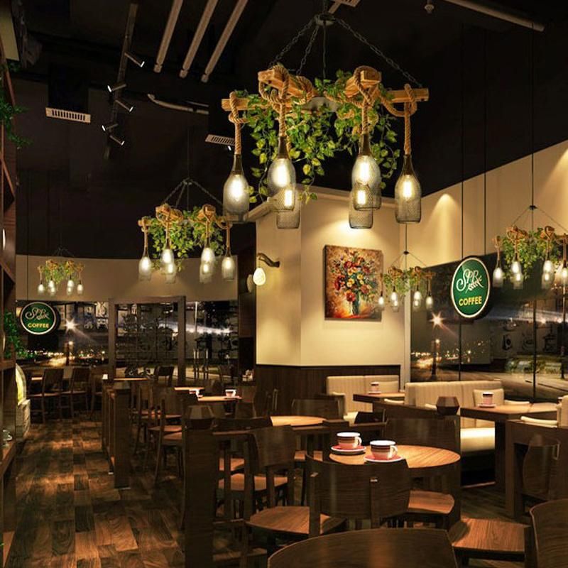 Retro Industrial Style Twine Chandelier Coffee Shop Green Plant Creative Personality Barbecue Garden Hanging Lamp (WH-VP-157)