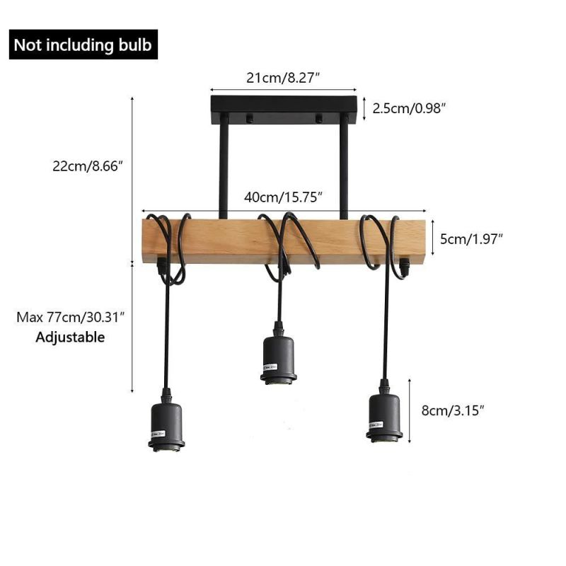 E27 Industrial Pendant Lighting, 3-Light Vintage Winding Lamp Loft Bar Wood Pendant Light (WH-VP-58)