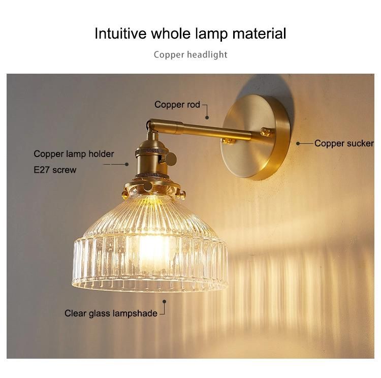 Nordic Postmodern Bedroom Bedside Glass Wall Lamp Light Luxury Copper Lamp