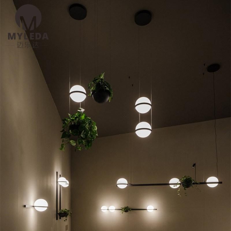 White Ball Glassled Pendant Light with Green Plant
