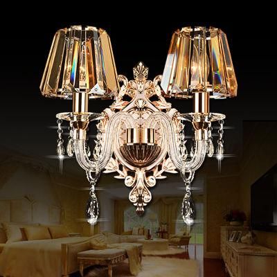 Customized Black Fabric Lamp Shade Antique Crystal Bronze Wall Lamp