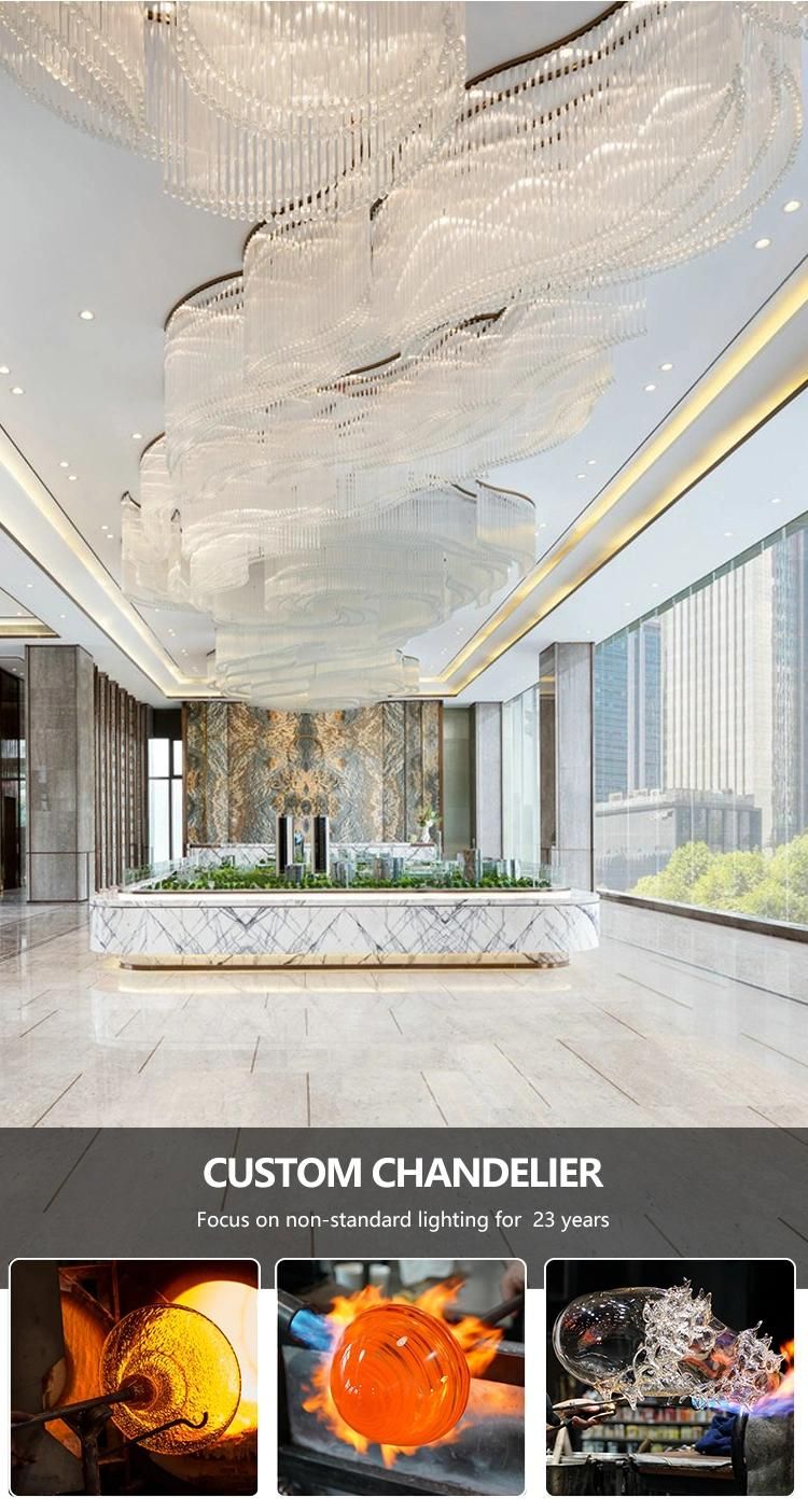 White Luxury Modern Stair Hotel Banquet Hall Large Glass Project Custom Chandelier