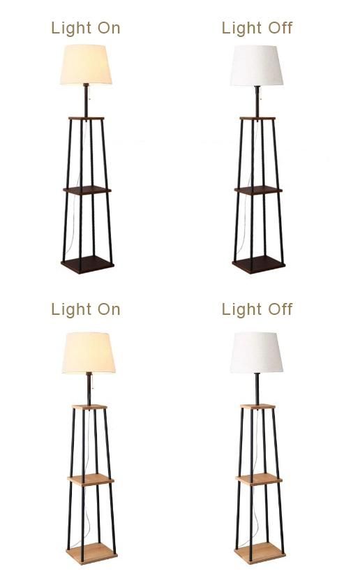 Jlf-23207 Wooden Shelf Floor Standing Lamp with Linen Shade