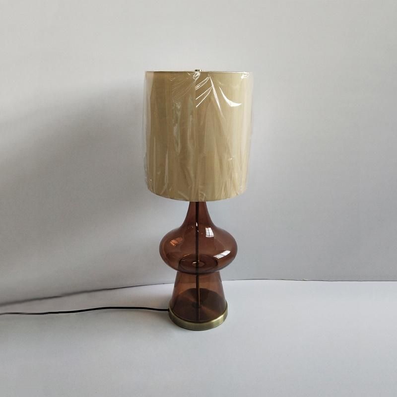 Acrylic Fabric Shade and Brown Glass Body Table Lamp.