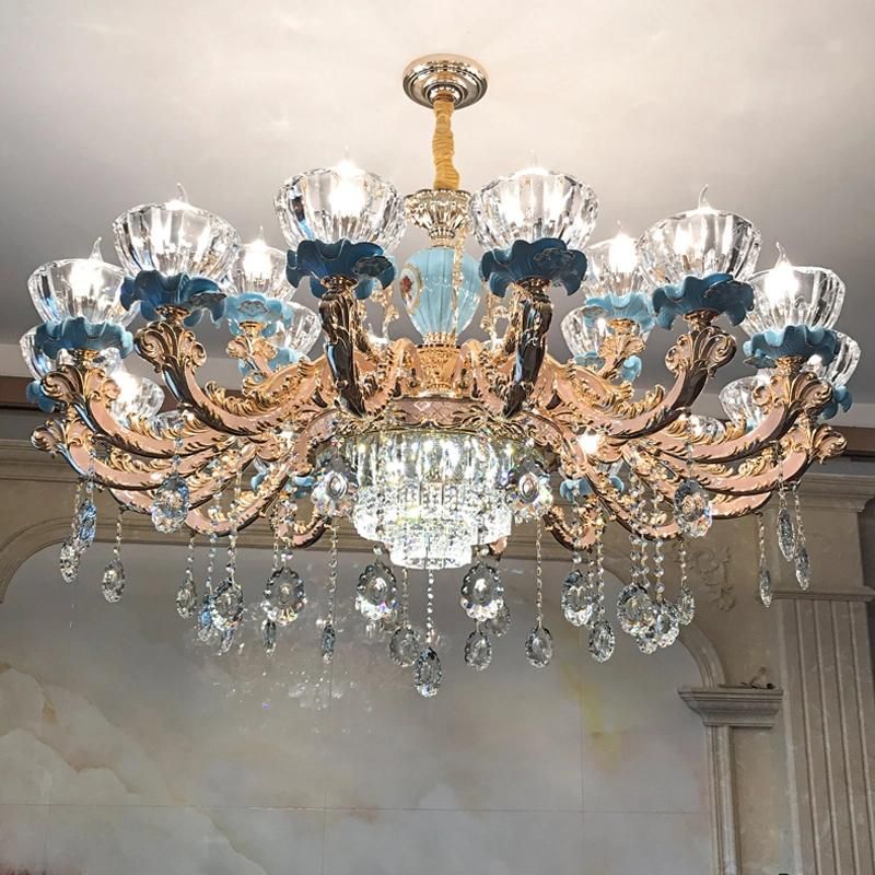 Crystal Chandelier European Living Room LED Lamp Villa Dining Room Pendant Light