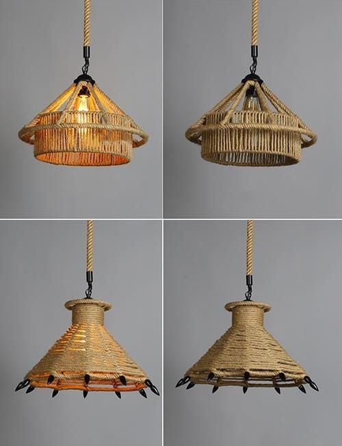 Indoor Lighting Pendant with Hemp Rope Lamp Pendant Lighting for Kitchen Island