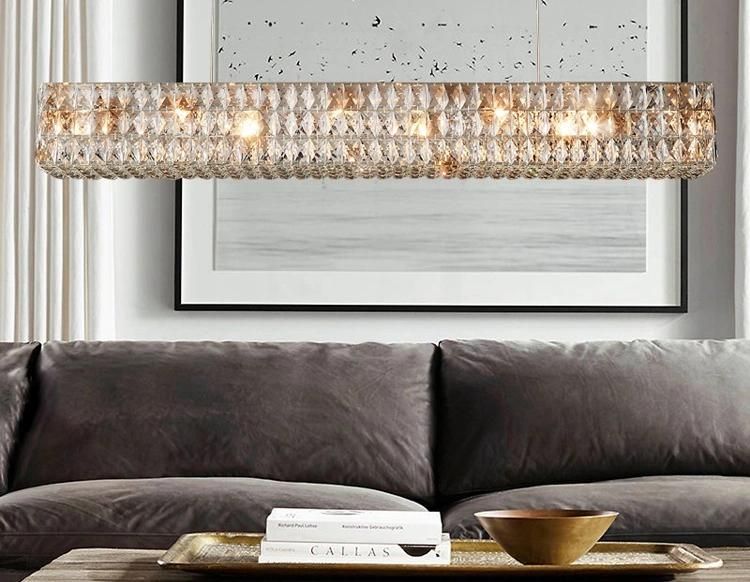Modern Rectangle Clear K9 Crystal Chandelier, Fit for Dining Room, Living Room and More