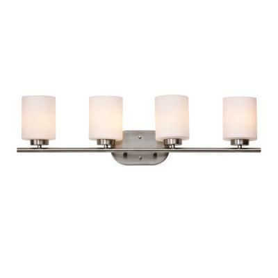 4 Light Opal Glass Bathroom Light Fixtures in Brushed Nickel