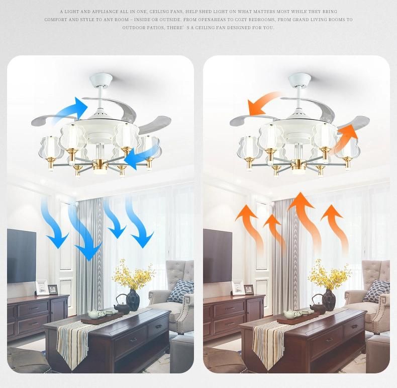 Glass Crystal Chandelier Household Living Room Dining Room Fan with Light Remote Control Ceiling Fan with Light