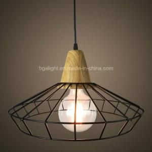 E26 Wooden Base Iron Cage Living Room Pendant Light Fixtures