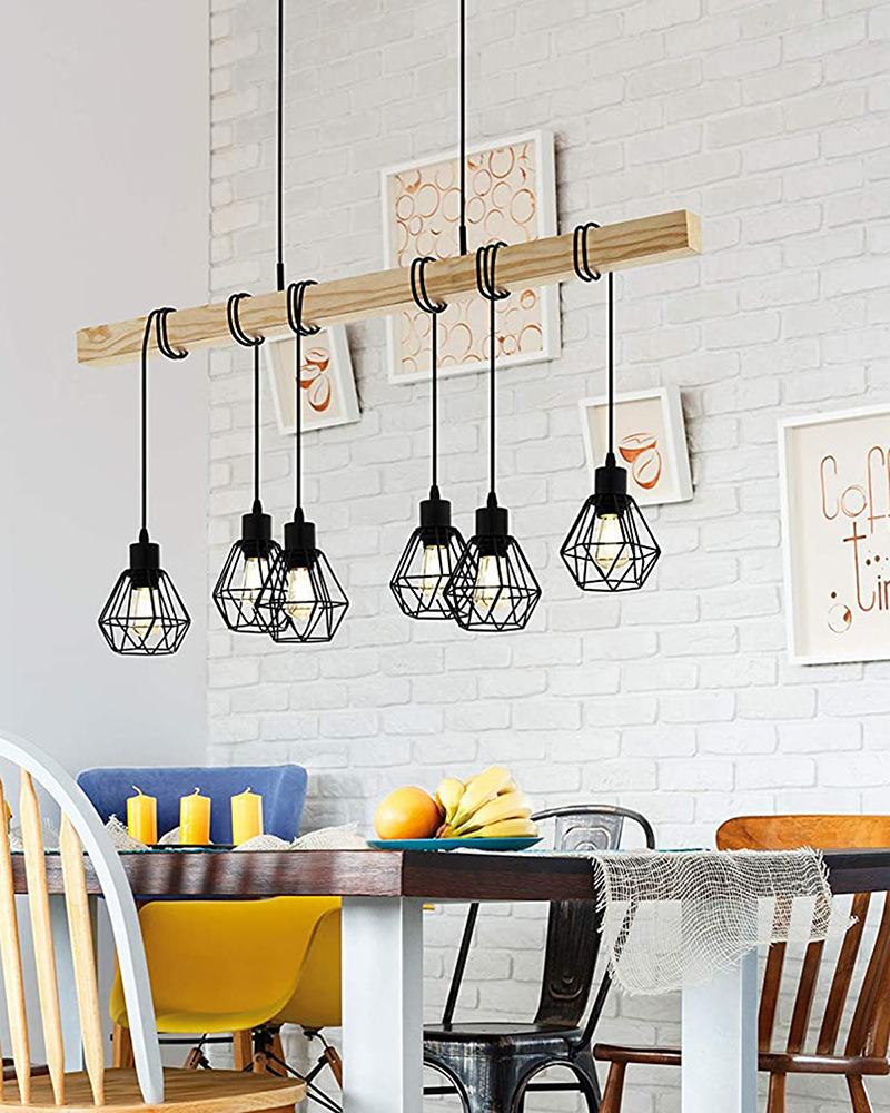 East Asian Wooden Frame Iron Lamp Indoor Living Room Dining Room Hanging Modern Chandelier