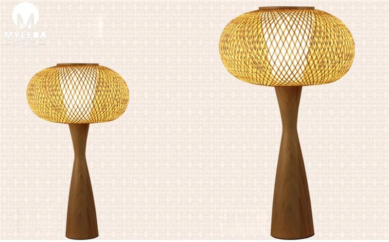 Chinese Style Garden Bamboo Table Light with Natural Wood Frame
