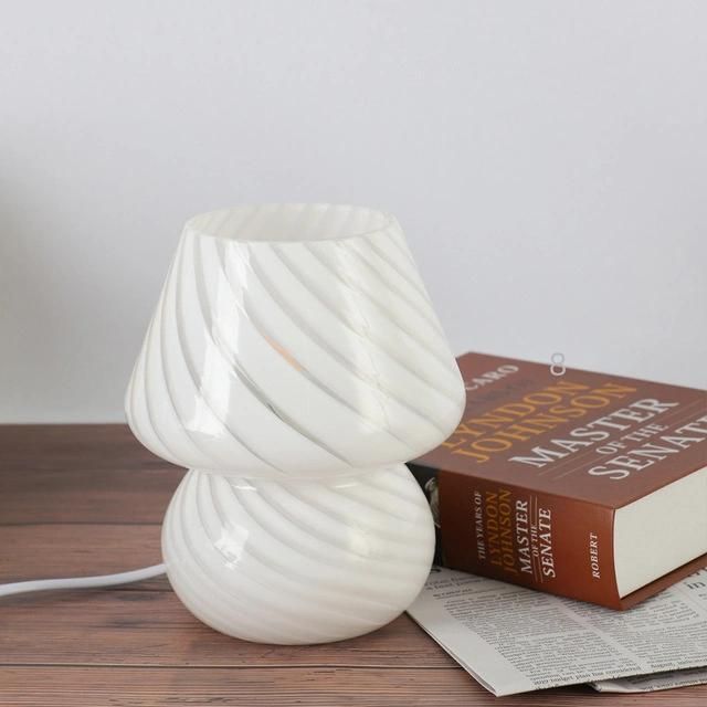 Striped Mushroom Table Lamp 7.48 Inches Style Striped Glass Lamp Study Bedside Living Room Bedroom Decoration