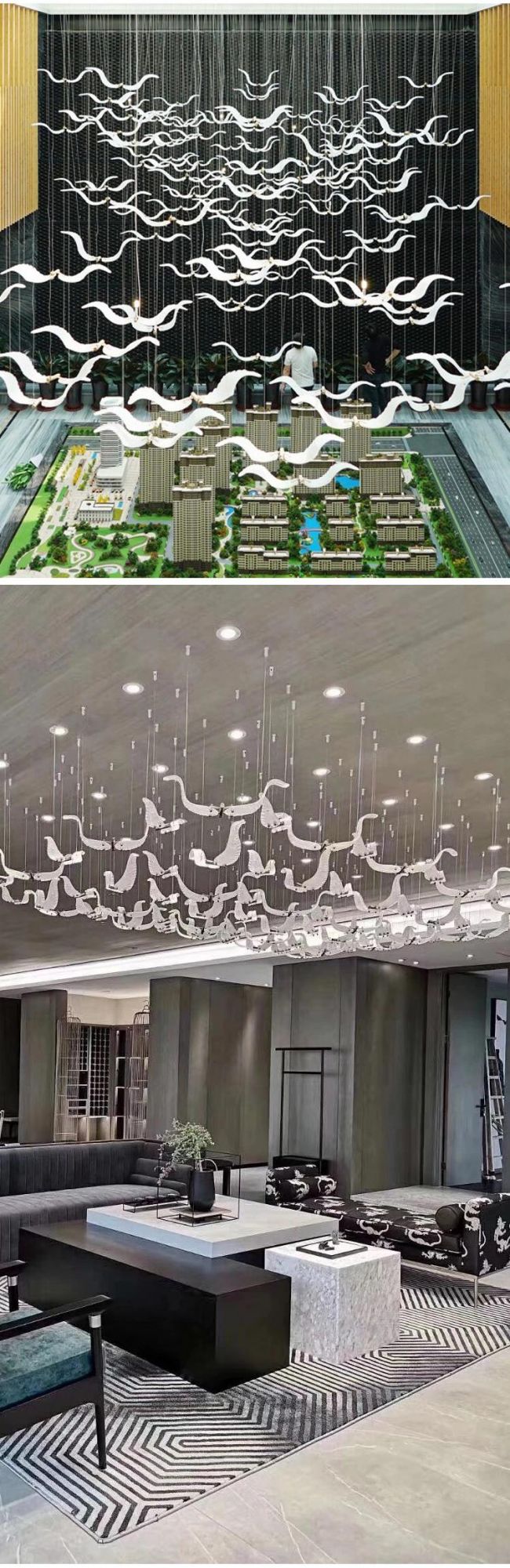Bird Shape Decor Super Market Store Show Room Custom Large Luxury Glass LED Chandelier Light