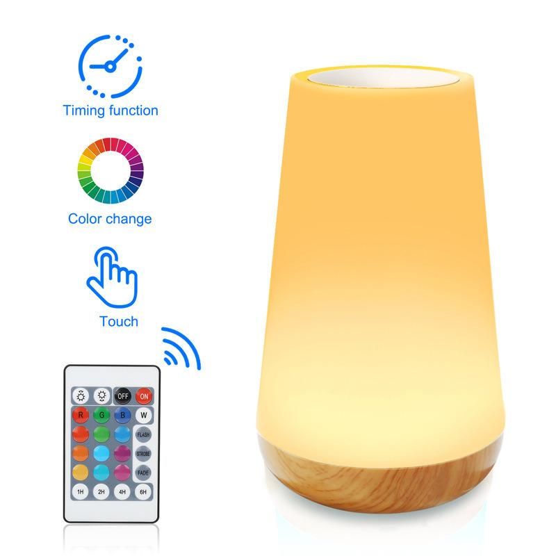 LED Remote Control Touch Wood Grain Table Lamp Bedroom Bedside Lamp Small Night Light Colorful Atmosphere Light Sleep Light