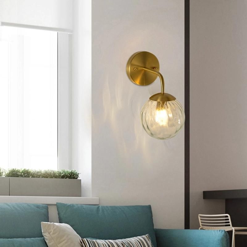 Bedroom Bedside Wall Lamp Nordic Style Glass Retro American Bronze Lighting
