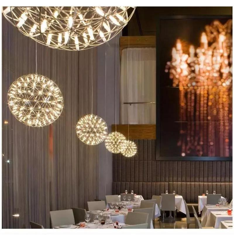 Modern Stainless Steel Ball Firework Restaurant Villa Hotel Project LED Chandelier Pendant Lighting