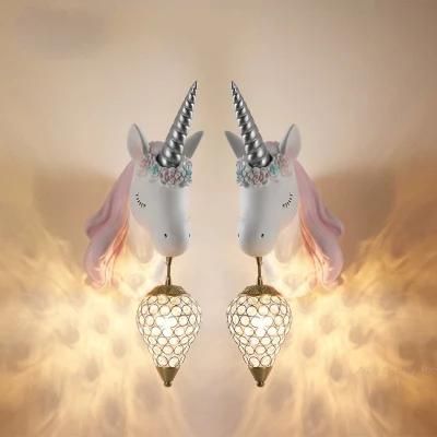 Creative Cartoon Unicorn Lamp Pink Children&prime;s Room Decor Wall Lamp Princess Baby Bedroom Bedside Lamp Girl&prime;s Room Wall Lights