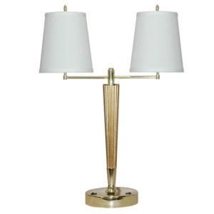 UL Double Fabric Shade Hotel Table Lamp with Golden Body