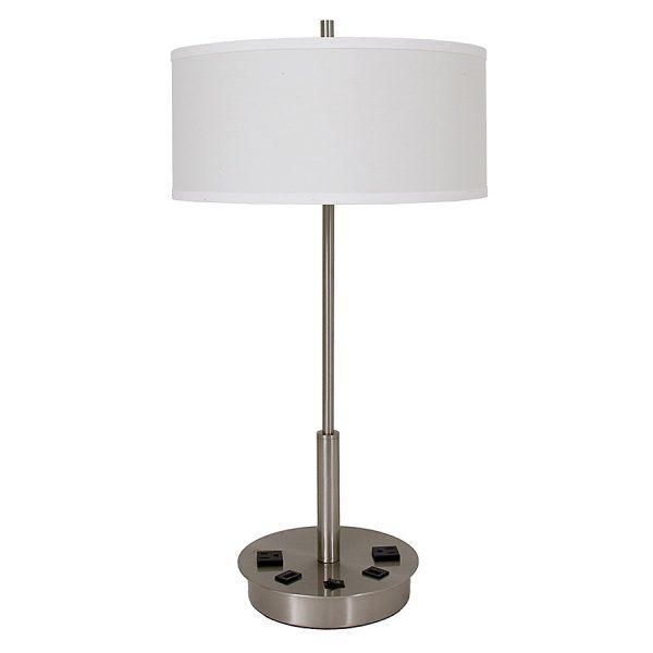 Stain Nickel Metal Lamp Body and Fabric Lamp Shade Table Lamp.