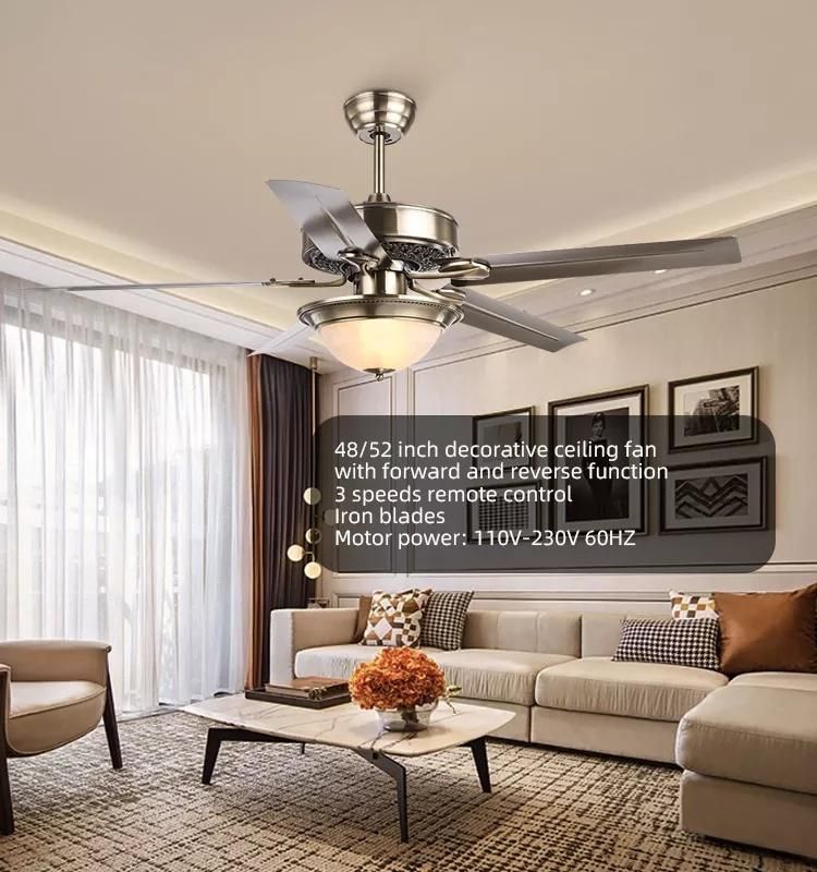 Europe Style 52 Inch DC Motor Ceiling Fan Home Decorative Ceiling Fan with LED Light