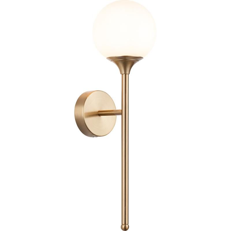 MID-Century Modern Wall Mounted Sconces White Glass Globe Opal Wall Lamps with H47 Long Arm Industrial Gold Wall Lights for Bedroom Bedside Stairway Hallway
