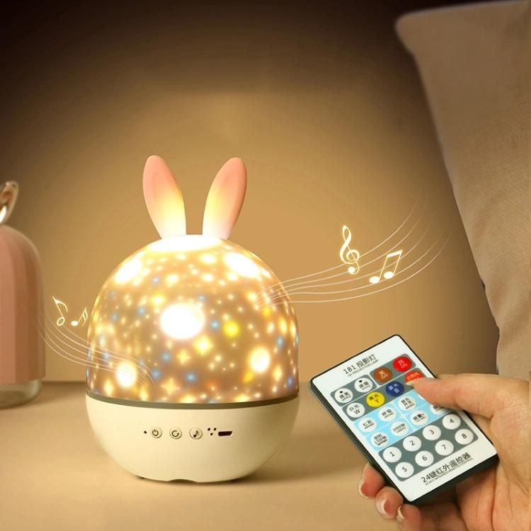 Cute Gift USB Rechargeable Music Sky Star Rotate Remote Control LED Projector Night Light Table Lamp