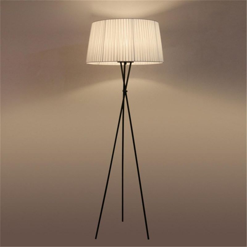 Modern Home Deco Luminaria Iron Tripod Fabric Lampshade Simple Standing Lamp Floor Light