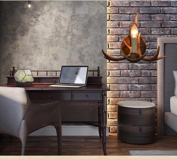 Antique Deer Antler Wall Lamp in Restaurant Bedroom Vintage Resin Wall Sconce Lamp (WH-VR-69)