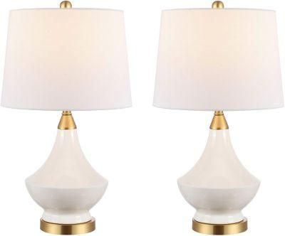 Collection Marlowe White Glass Bedroom Living Room Home Office Desk Nightstand Table Lamp LED Lamp
