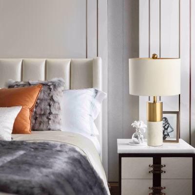 Post-Modern Luxury White Marble Desk Table Lamp Light with Fabric Shade for Living Room, Bedroom