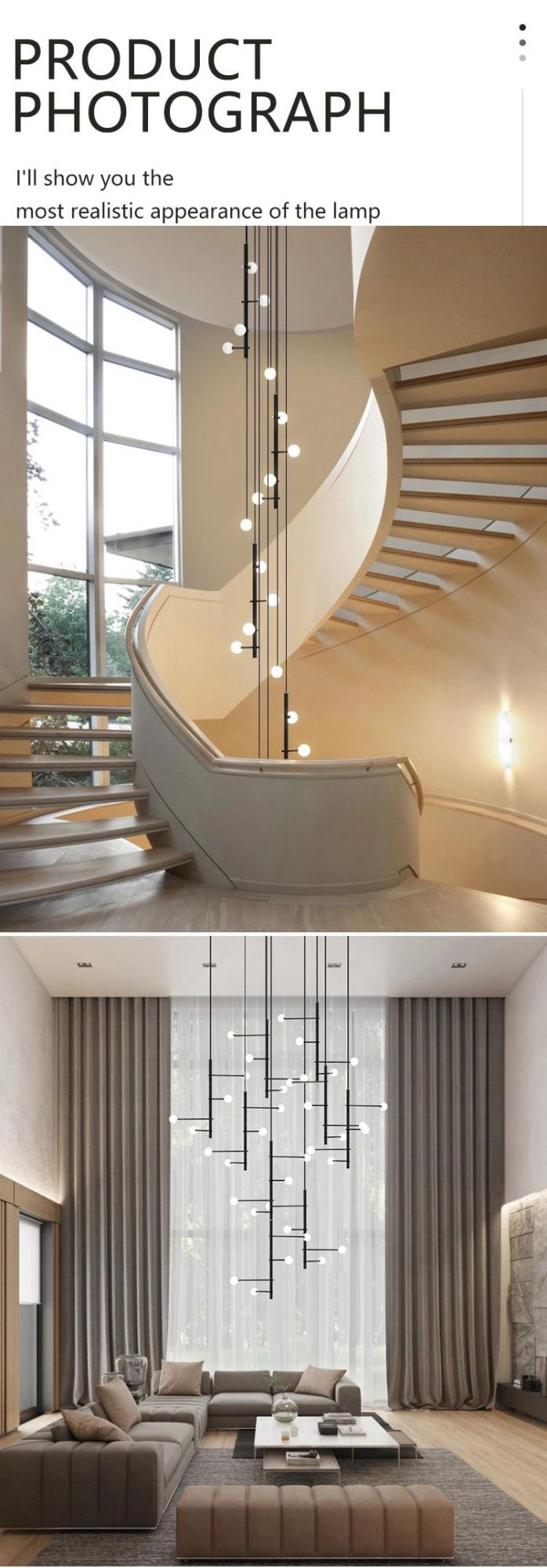 Modern Style Decorative Staircase Commercial Custom Project Luxury LED Chandelier Light